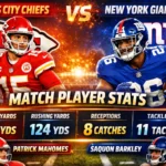 Kansas City Chiefs vs New York Giants Match Player Stats